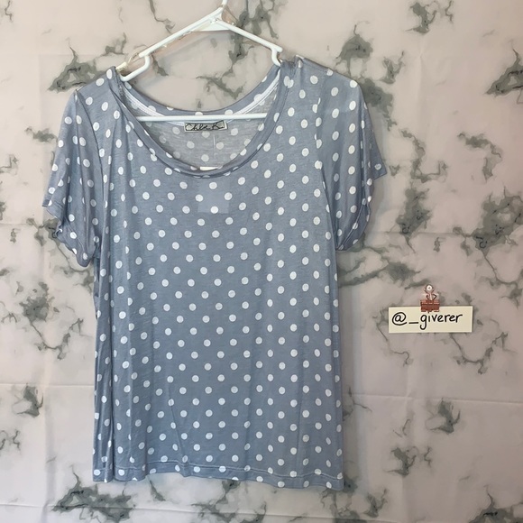 NWT Chloe K Blue / White Polka Dot Large Short Sleeve Shirt - Picture 5 of 10